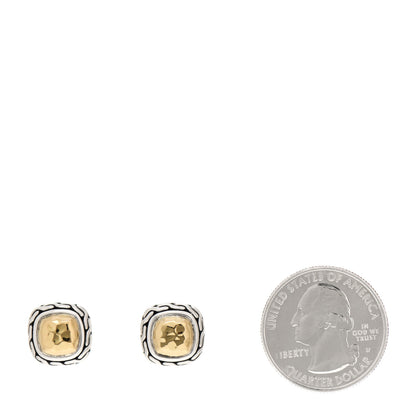 John Hardy Sterling Silver 22K Yellow Gold Classic Chain Square Hammered Stud Earrings 2 of 4