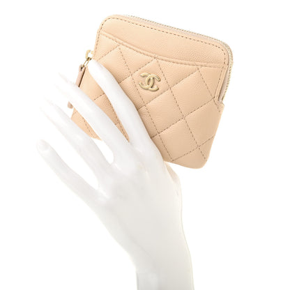 Chanel Caviar Quilted Zip Card Holder Wallet Light Beige 2 of 7