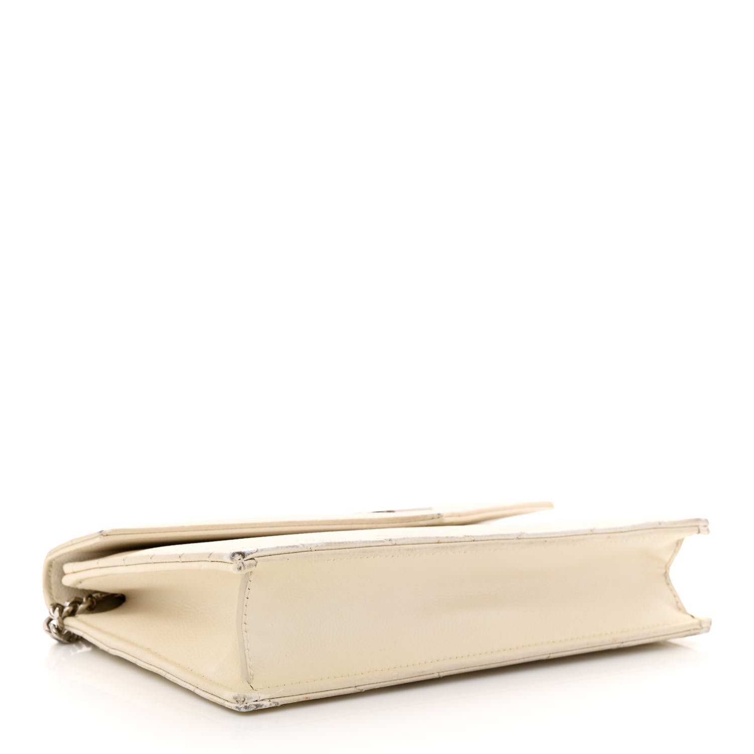 Saint Laurent Grain De Poudre Matelasse Chevron Monogram Envelope Chain Wallet White 4 of 21