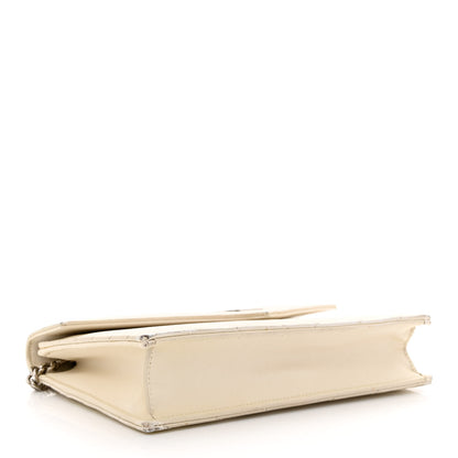 Saint Laurent Grain De Poudre Matelasse Chevron Monogram Envelope Chain Wallet White 4 of 21