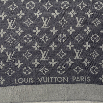 Louis Vuitton Wool Silk Monogram Denim Shawl Blue 4 of 5