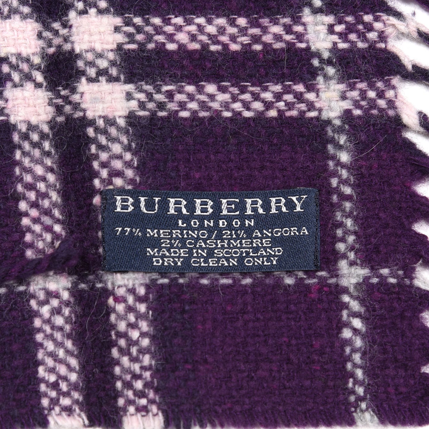 Merino Wool Angora Cashmere Check Happy Fringe Scarf Purple