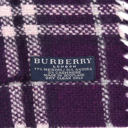 Burberry Merino Wool Angora Cashmere Check Happy Fringe Scarf Purple 3 of 3