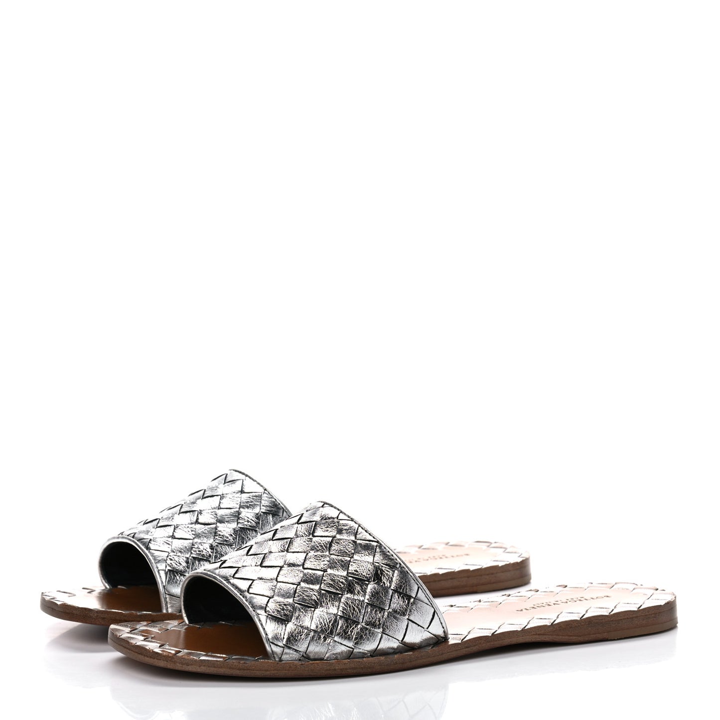 Nappa Intrecciato Flat Sandals 36 Silver