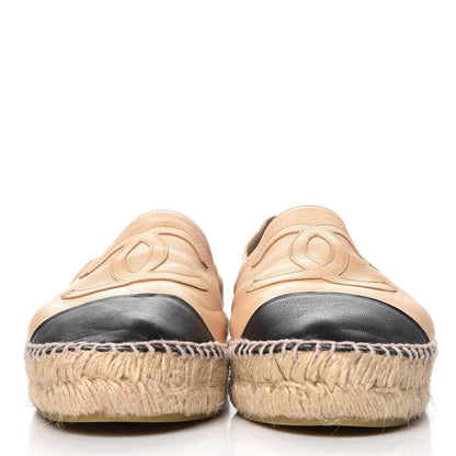 Chanel Lambskin Canvas Cap Toe CC Espadrilles 41 Beige Black 3 of 12
