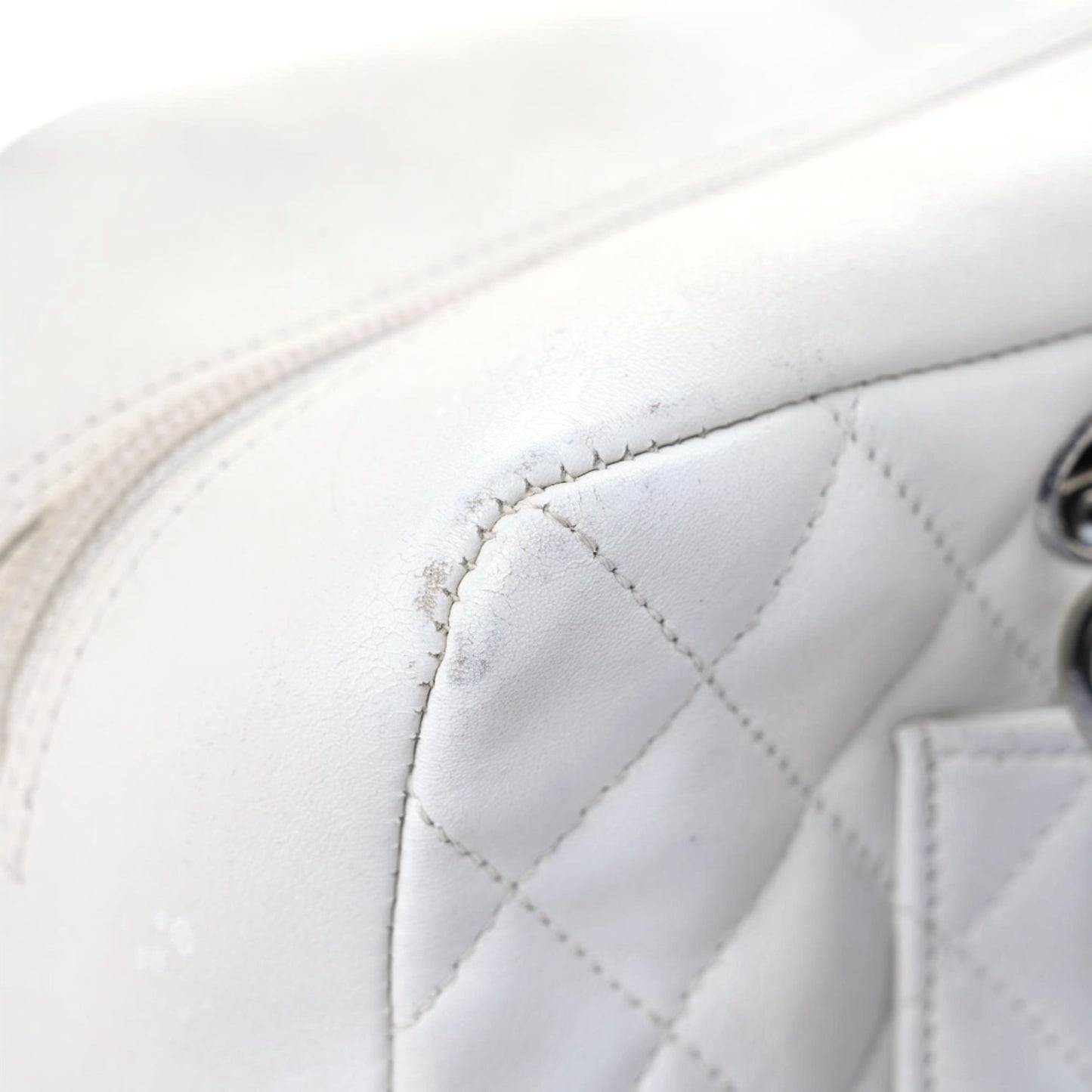 Calfskin Quilted Large Cambon Bowler White Black