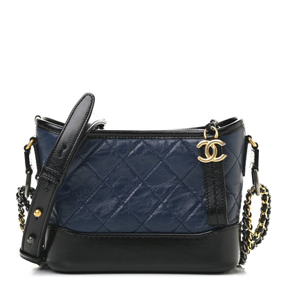 Chanel Aged Calfskin Quilted Small Gabrielle Hobo Navy Black 1 of 9