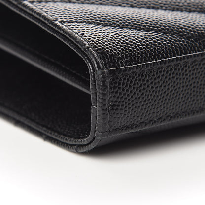 Saint Laurent Grain De Poudre Matelasse Chevron Monogram Chain Wallet Black 9 of 14