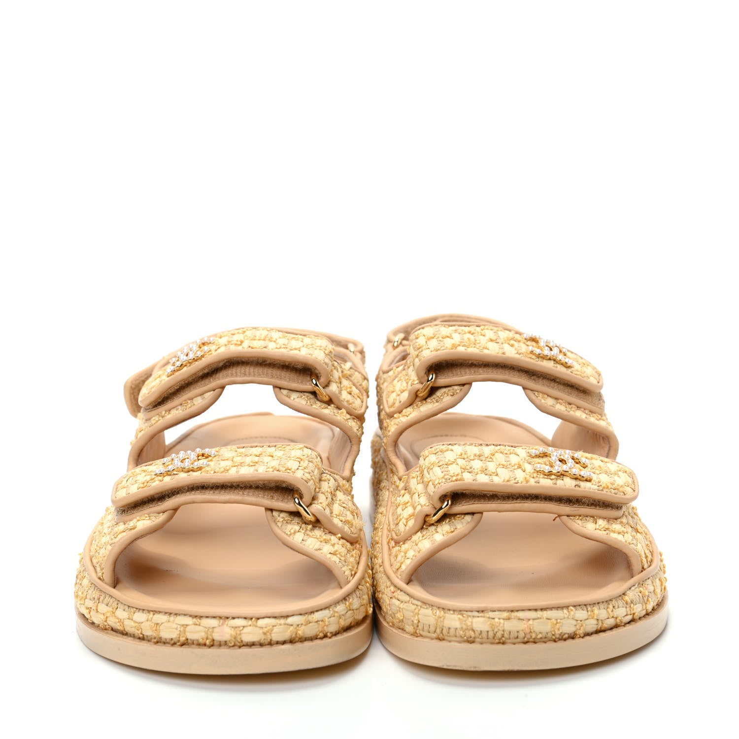 Chanel Braided Fabric Velcro Dad Sandals 38.5 Beige 2 of 11