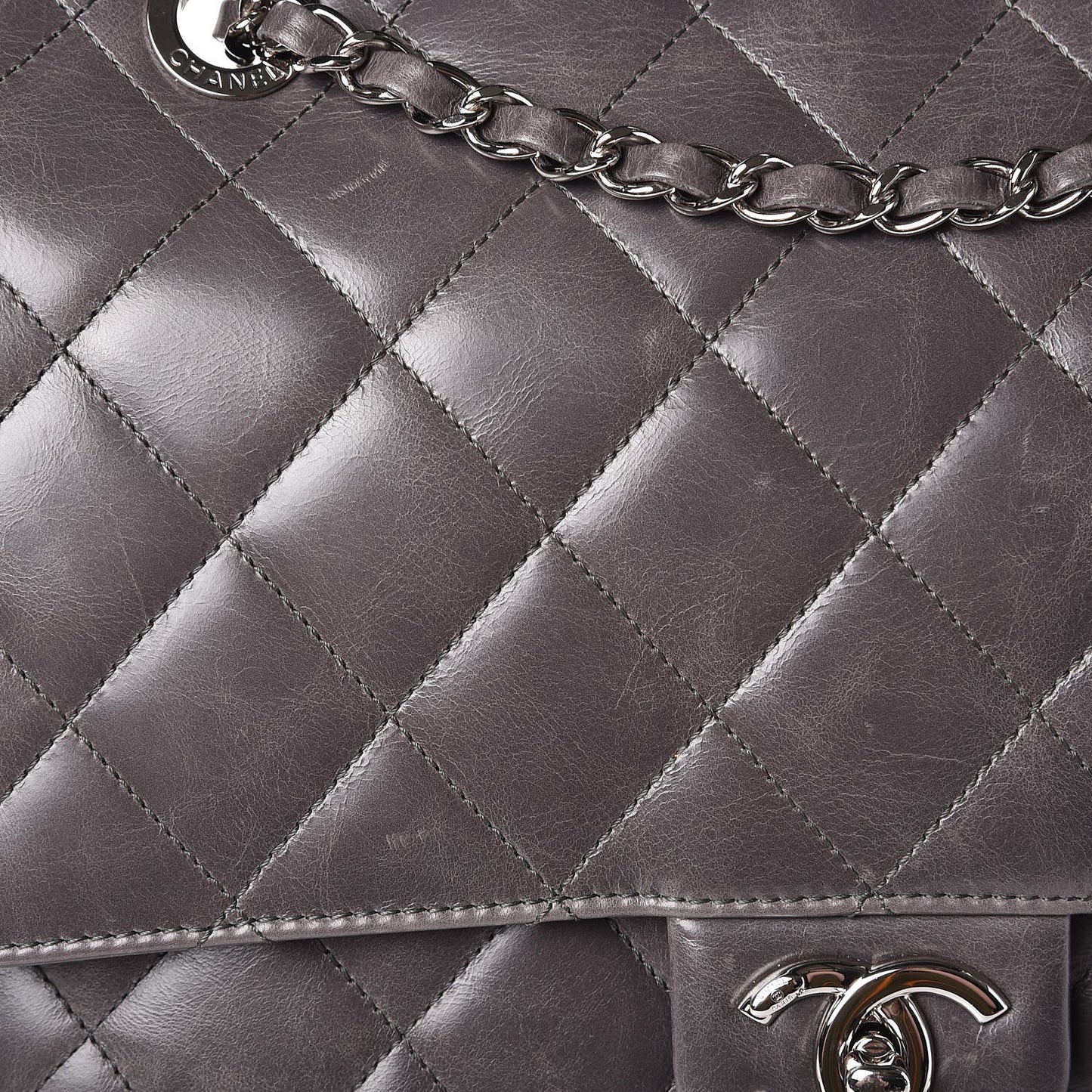 Glazed Calfskin Quilted Small CC Delivery Tote Grey