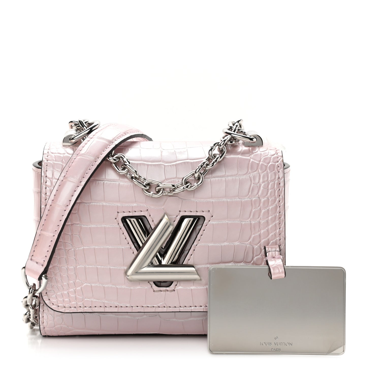 Alligator Mini Twist Shoulder Bag Rose Nacre Pink