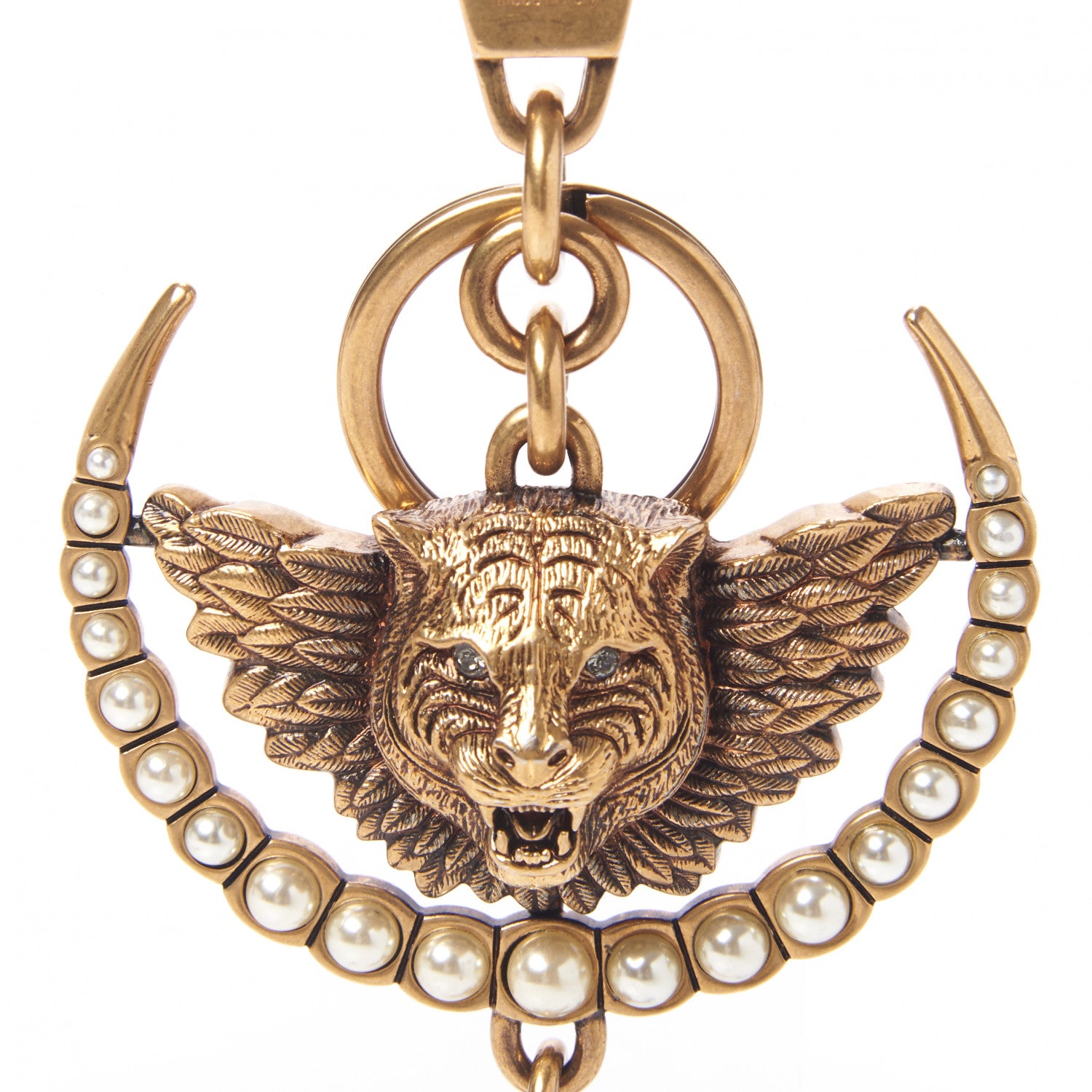 Gucci Metal Pearl Interlocking GG Tiger Key Charm Gold 2 of 4