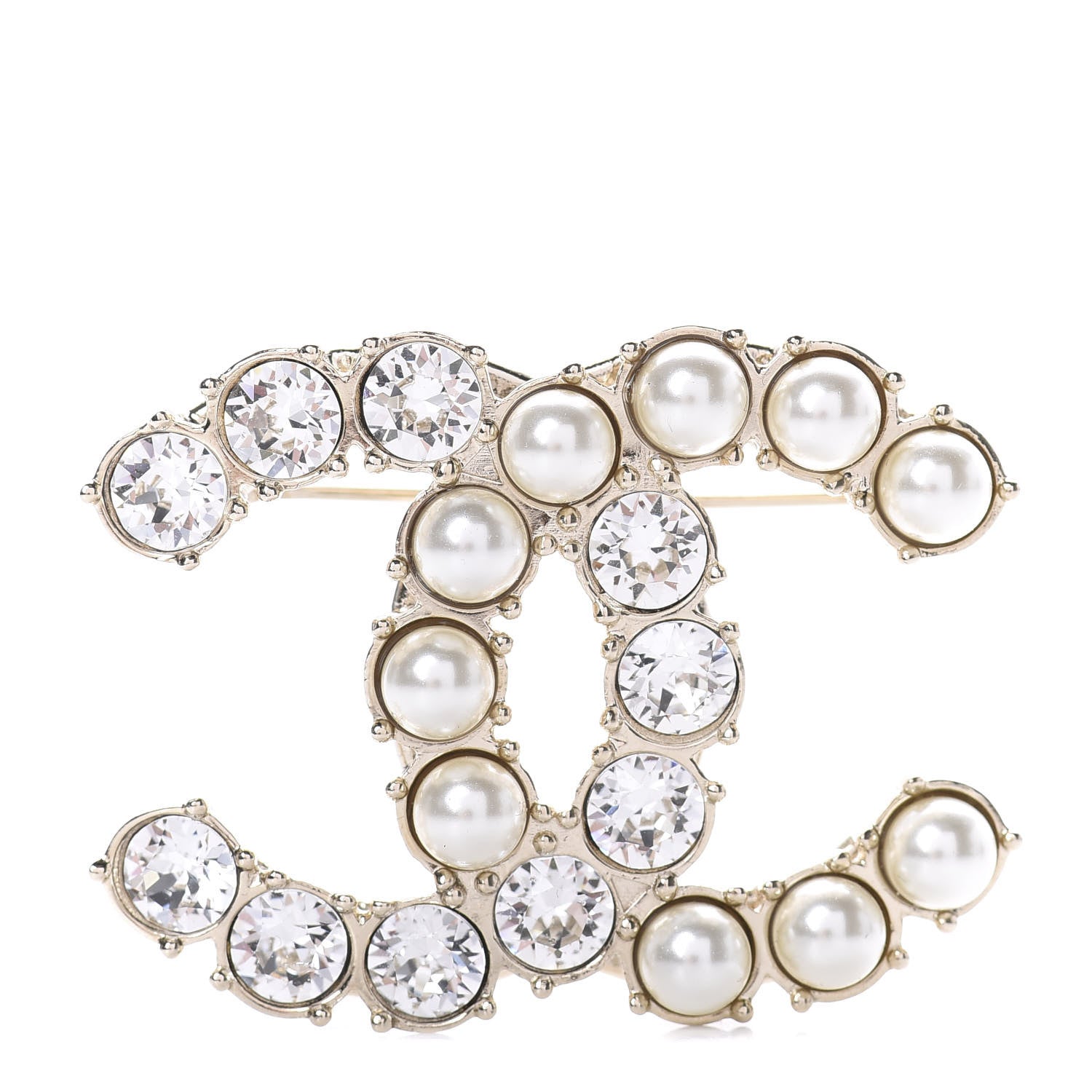 Chanel Crystal Pearl CC Dazzling Domino Brooch Gold 1 of 5