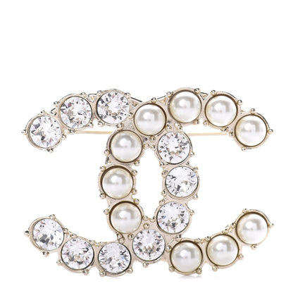 Chanel Crystal Pearl CC Dazzling Domino Brooch Gold 1 of 5