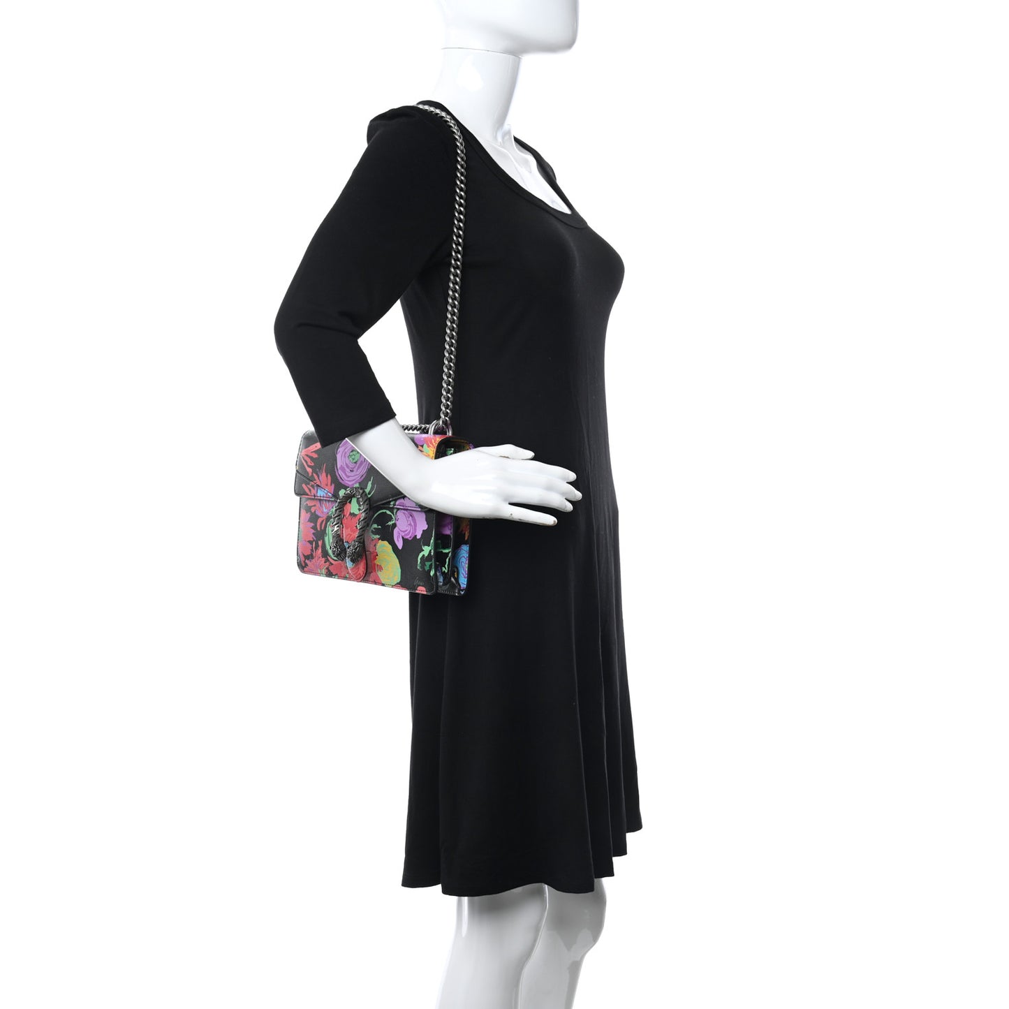 X KEN SCOTT New Shangai Calfskin Jenny Floral Print Small Dionysus Shoulder Bag Black Pink