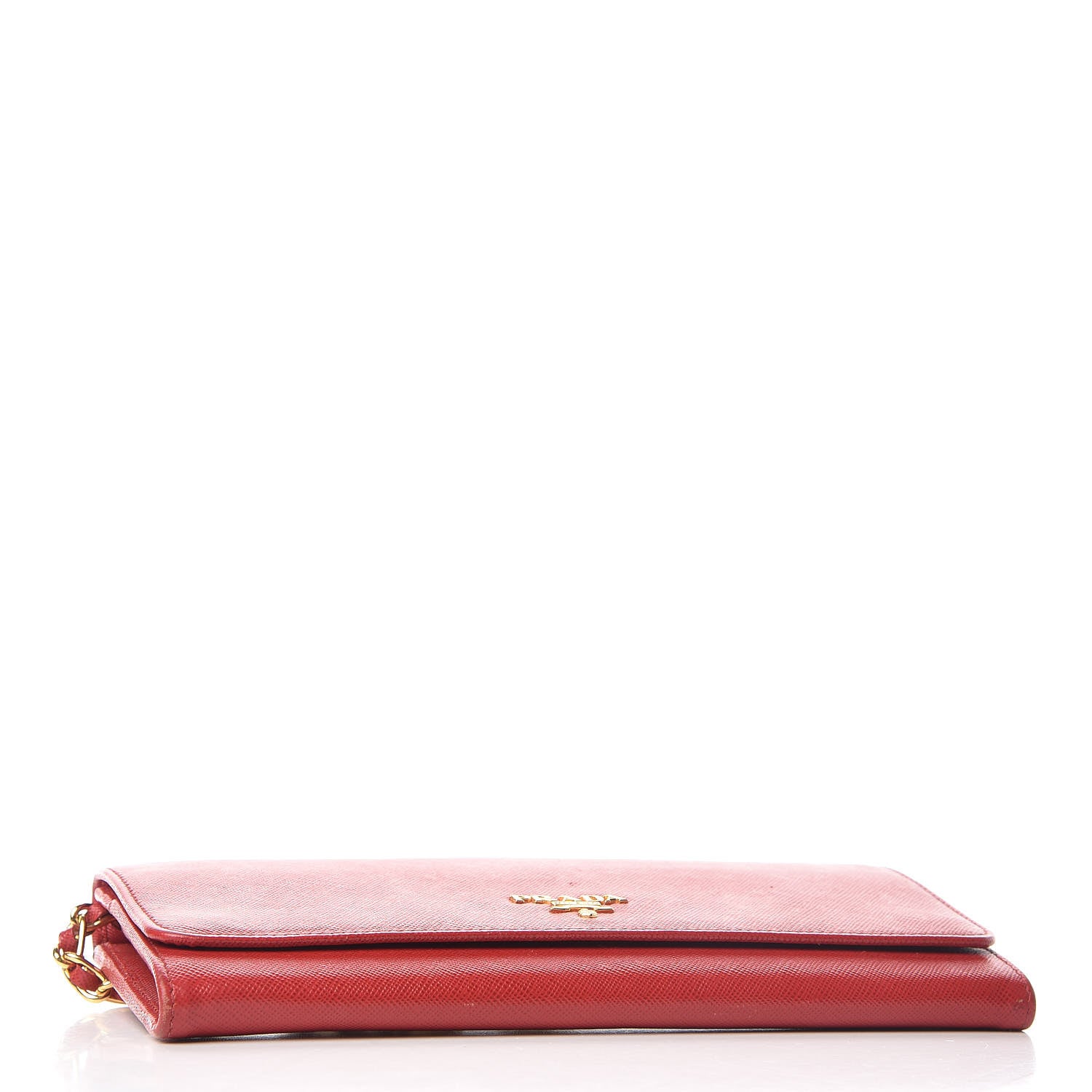 Prada Saffiano Metal Oro Chain Wallet Fuoco 4 of 13