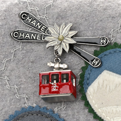 Chanel Felt Embroidered Small Crest Austrian Satchel Light Grey 9 of 15