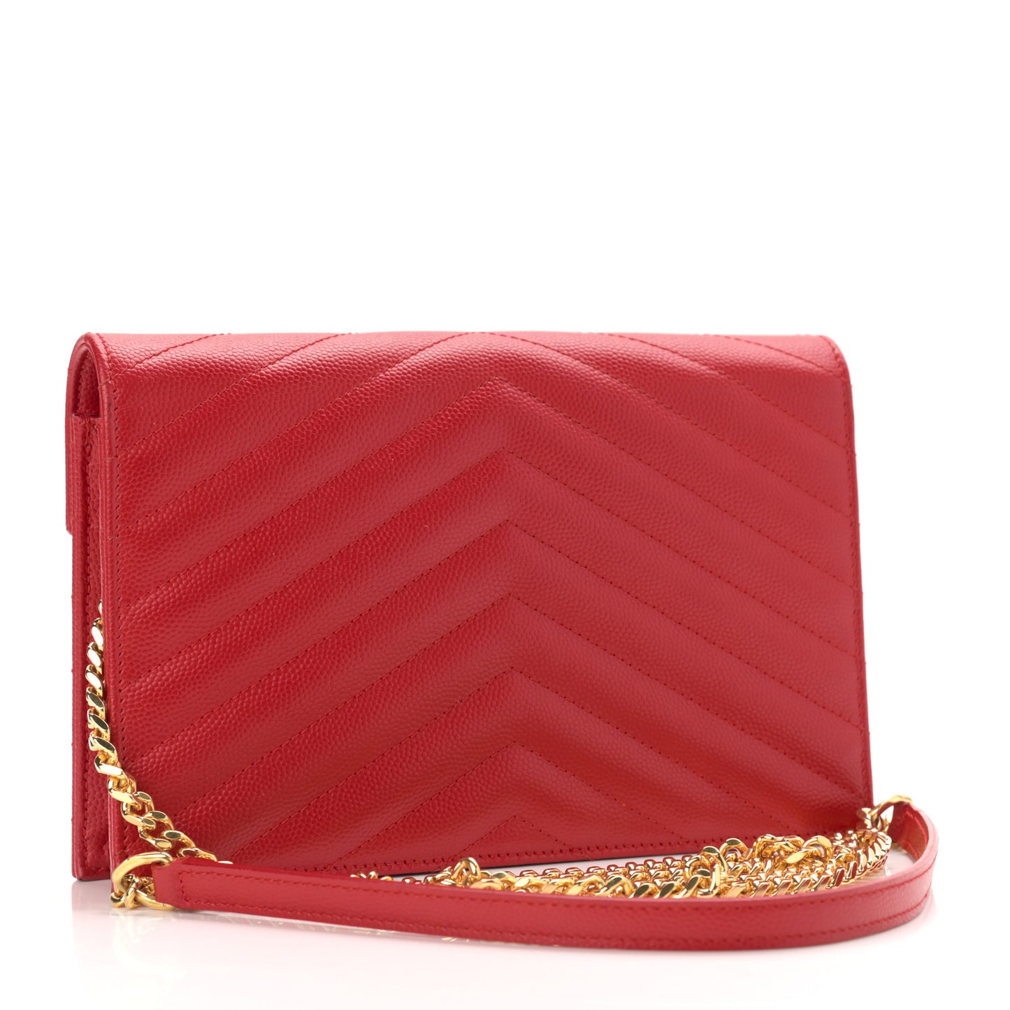 Grain De Poudre Matelasse Chevron Monogram Envelope Chain Wallet New Red