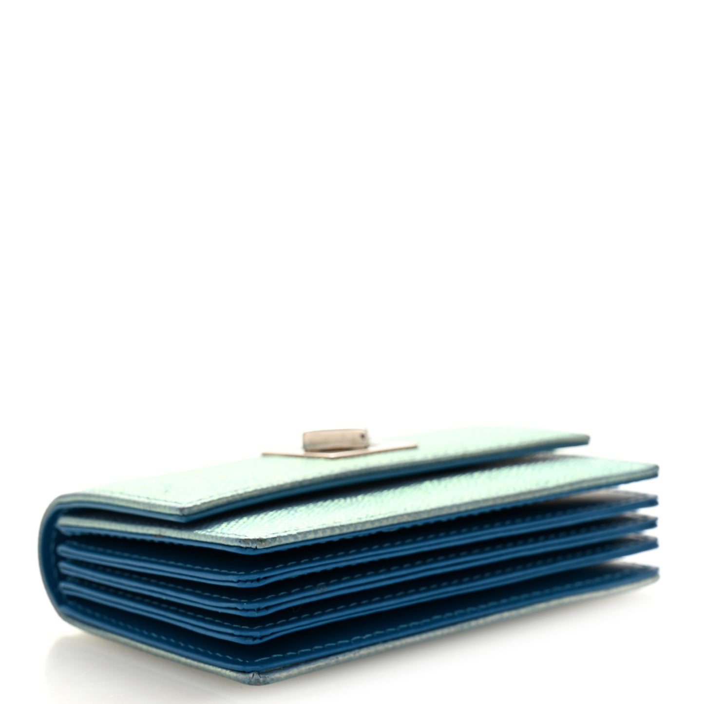 Grained Calfskin Turn Me Envelope Gusseted Card Holder Metallic Fluorescent Blue