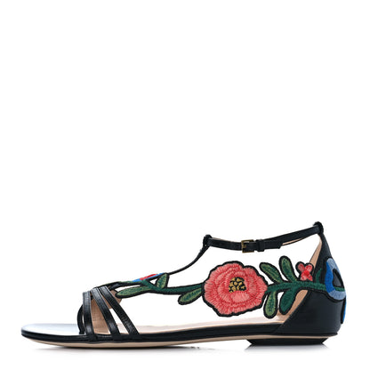 Gucci Nappa Ophelia T-Strap Flat Sandals 36 Black 1 of 10