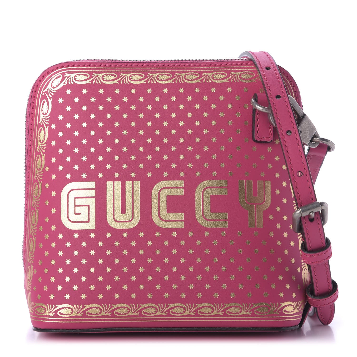 Gucci X SEGA Calfskin GUCCY Stars Mini Dome Shoulder Bag Violet Fuxia Gold 1 of 9