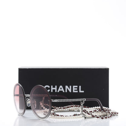 Chanel Round Removable Triple Hanging Chain Sunglasses 4245 Pink Silver 8 of 8