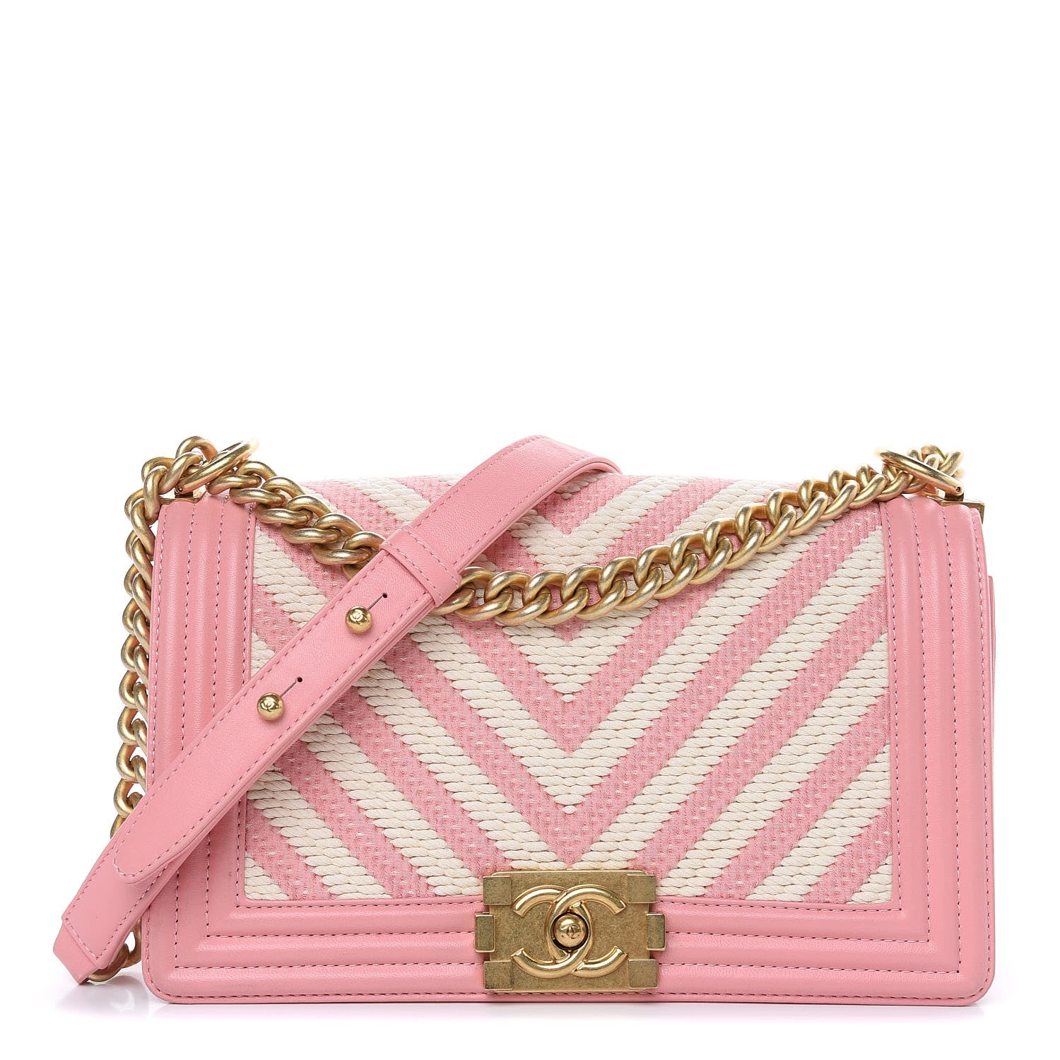 Chanel Fabric Chevron Braided Medium Boy Flap Light Pink Ivory 1 of 10