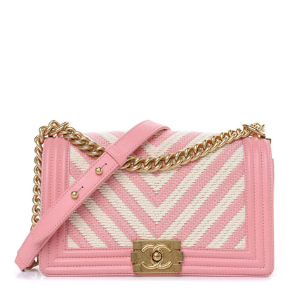 Chanel Fabric Chevron Braided Medium Boy Flap Light Pink Ivory 1 of 10