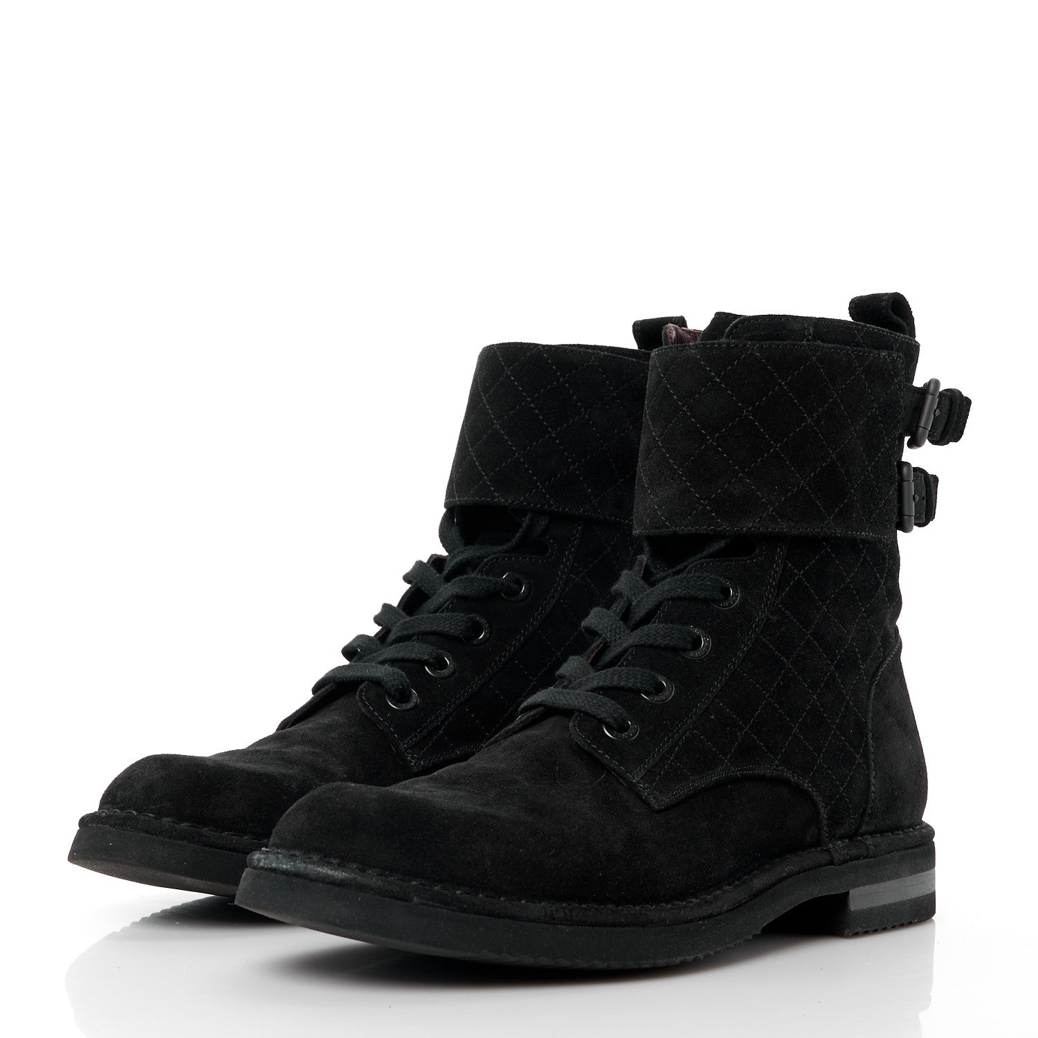 Chanel Suede Calfskin Quilted Combat Short Boots 41 Black 3 of 10
