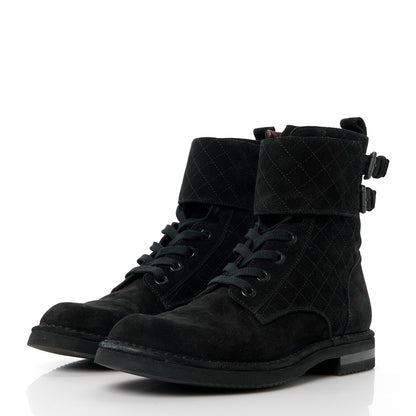 Chanel Suede Calfskin Quilted Combat Short Boots 41 Black 3 of 10