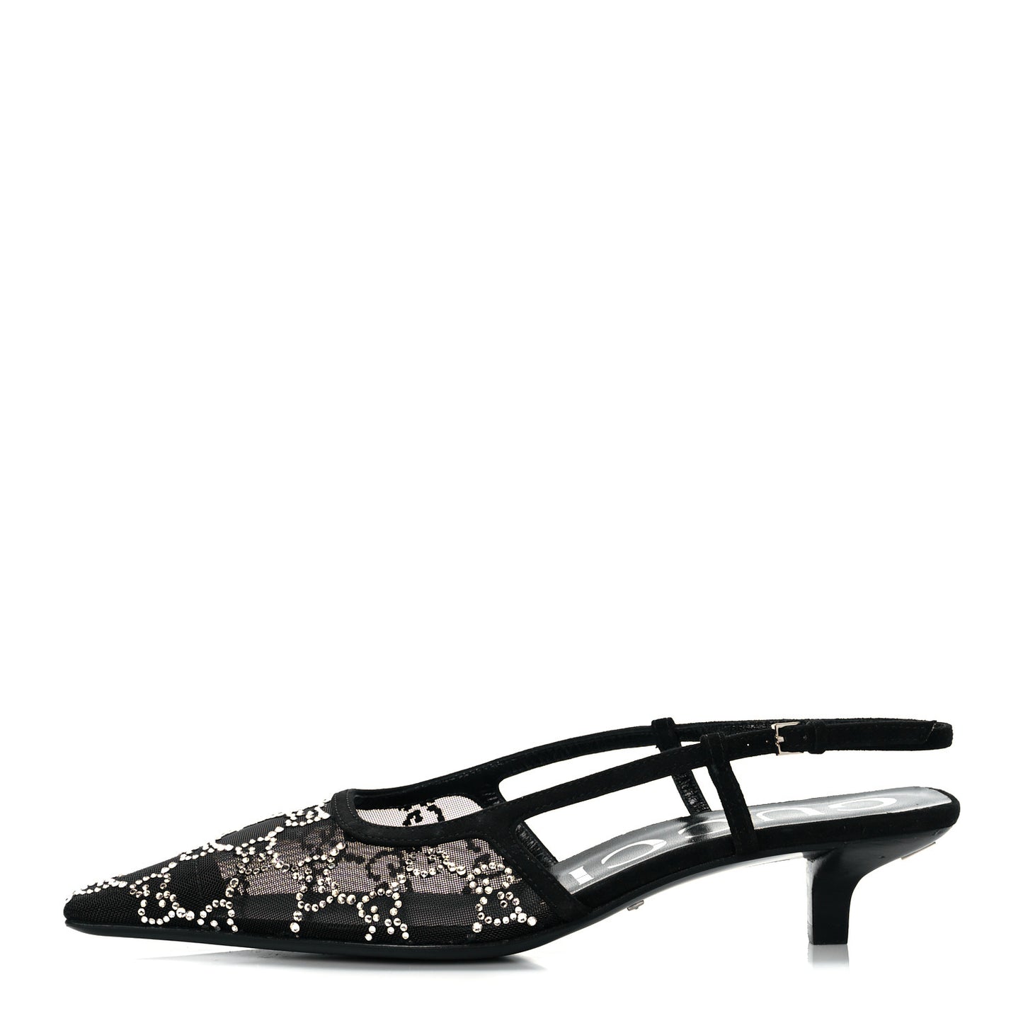 Tela Retino Kid Scamosciato Crystal GG Monogram Square G 35mm Slingback Pumps 37 Black