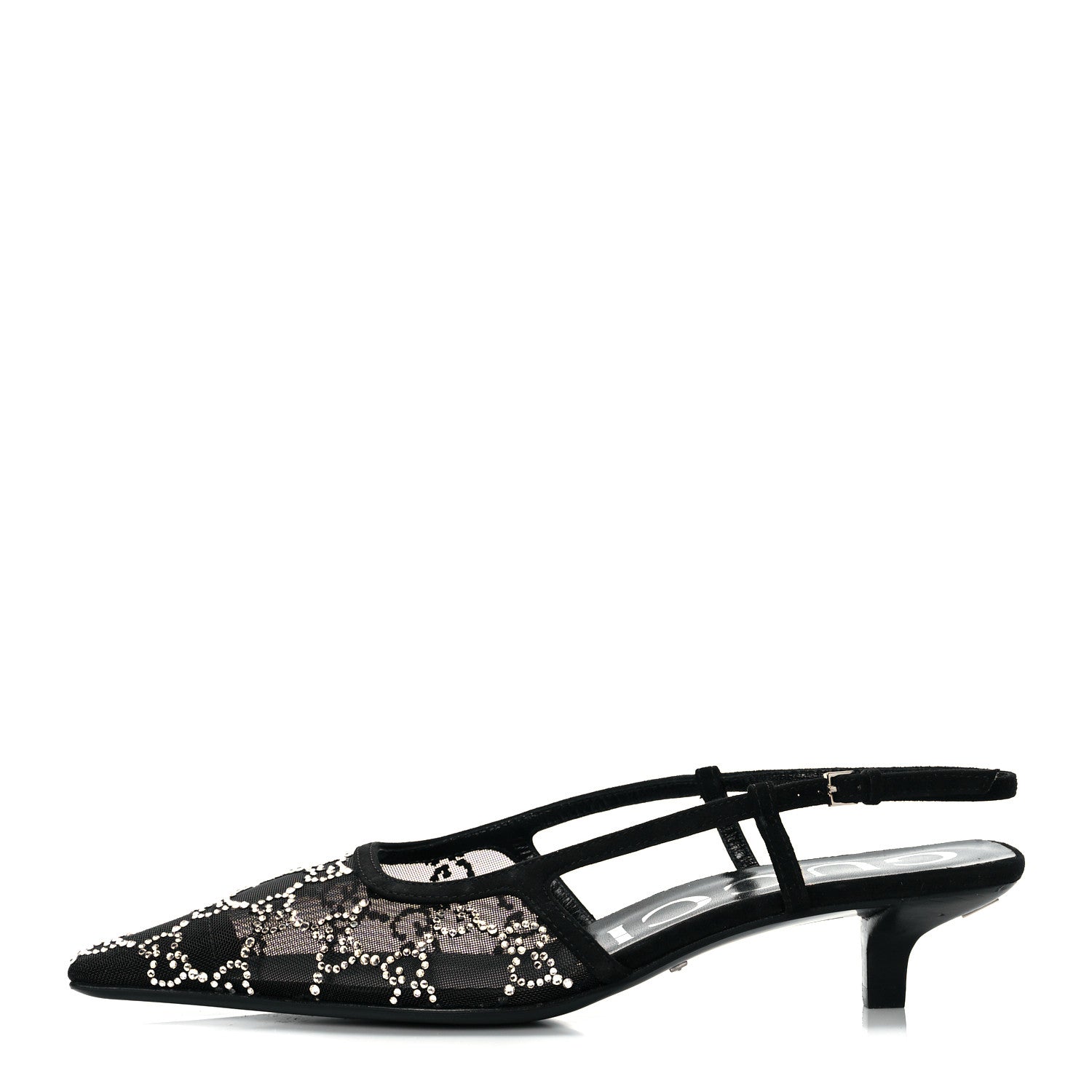 Gucci Tela Retino Kid Scamosciato Crystal GG Monogram Square G 35mm Slingback Pumps 37 Black 1 of 9