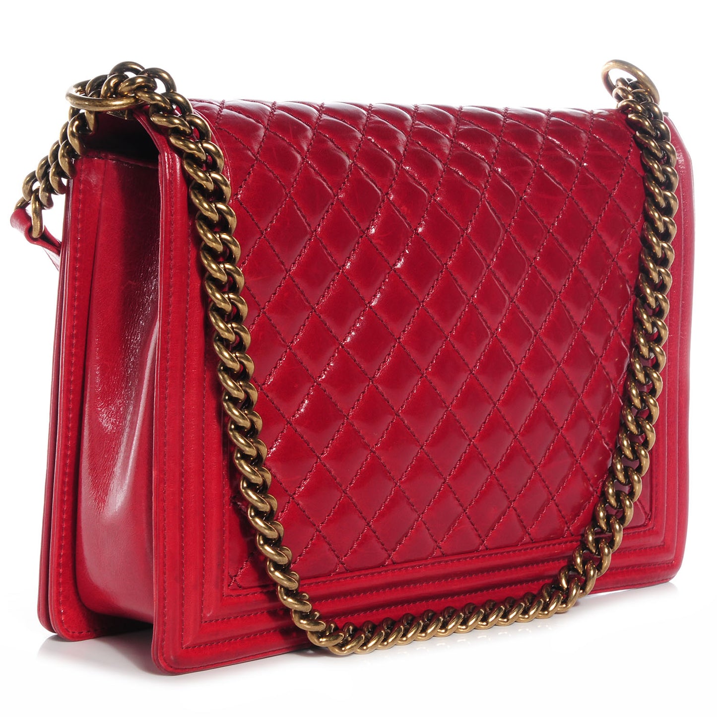 Calfskin Quilted Large Boy Flap Red