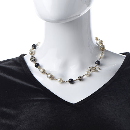 Chanel Crystal Pearl Beaded CC Short Necklace Gold Black 2 of 4