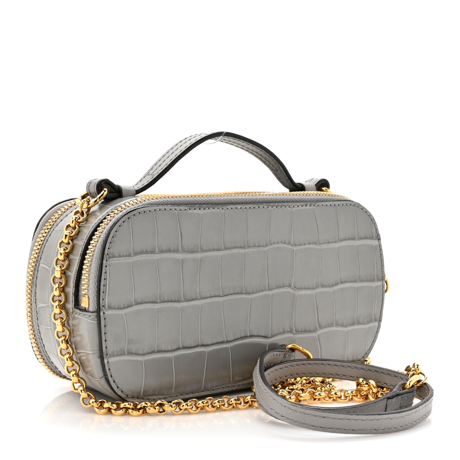 Chloe Calfskin Crocodile Embossed Mini C Vanity Bag Stormy Grey 3 of 14