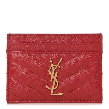 Saint Laurent Grain De Poudre Matelasse Chevron Credit Card Case New Red 1 of 9