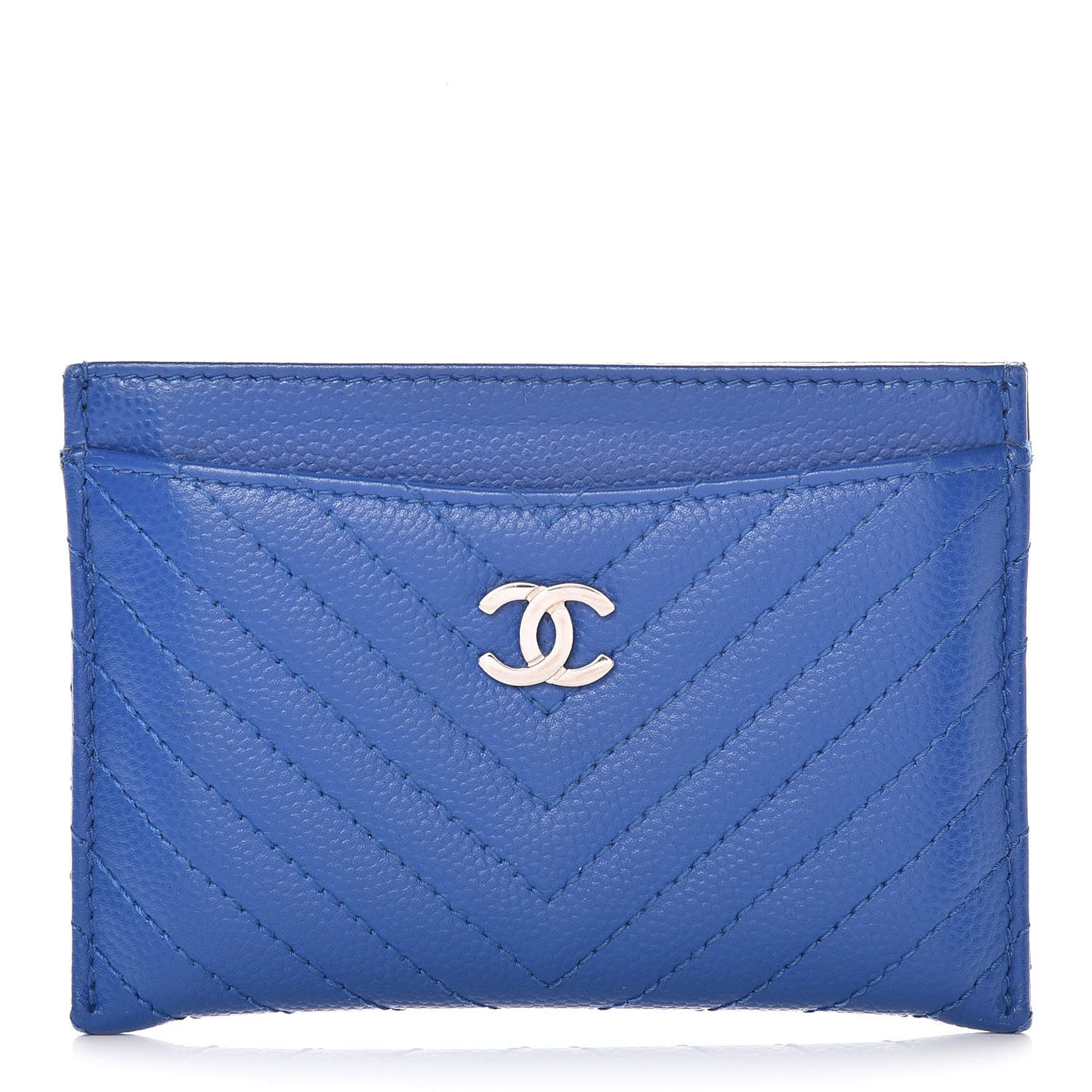 Caviar Chevron Quilted Card Holder Bright Blue