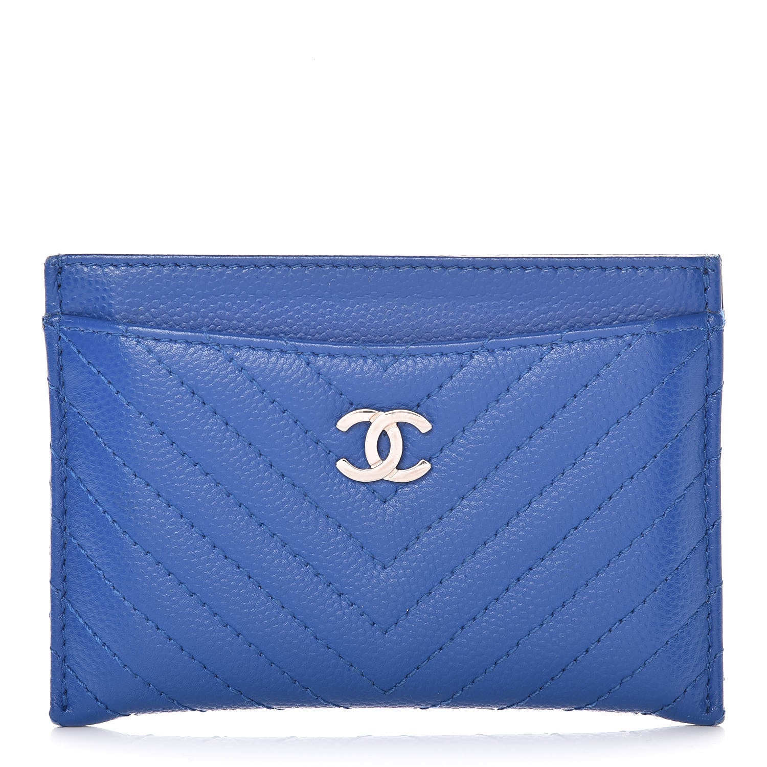 Chanel Caviar Chevron Quilted Card Holder Bright Blue 1 of 9