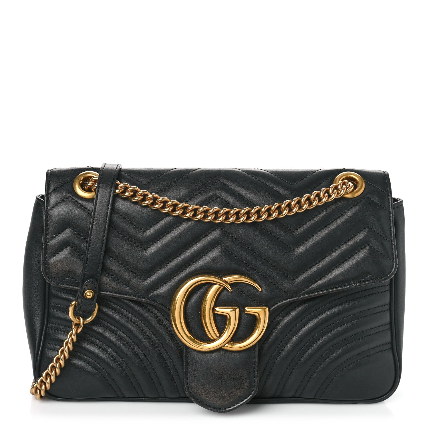 Gucci Calfskin Matelasse Medium GG Marmont Shoulder Bag Black 1 of 14