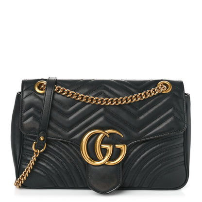 Gucci Calfskin Matelasse Medium GG Marmont Shoulder Bag Black 1 of 14