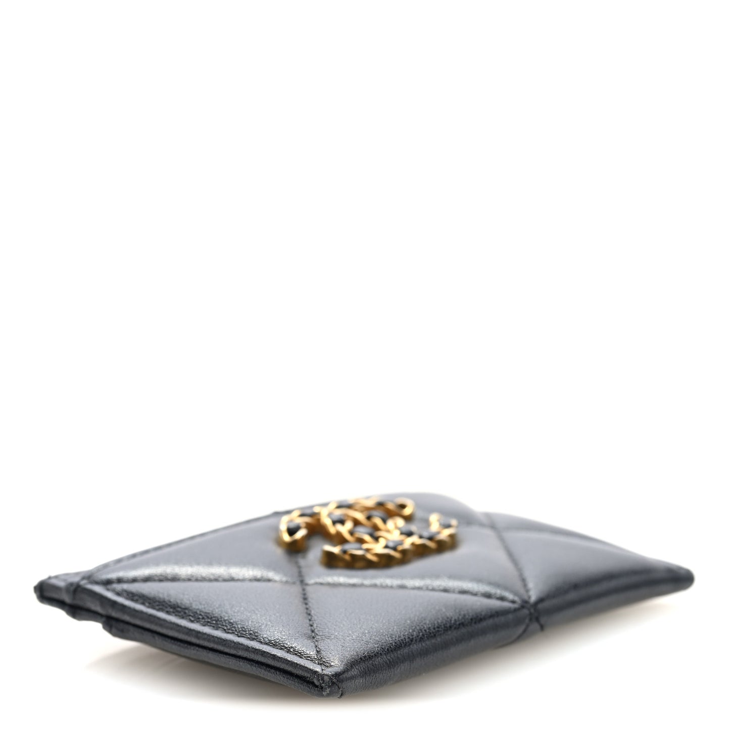 Lambskin Quilted Chanel 19 Card Holder Black