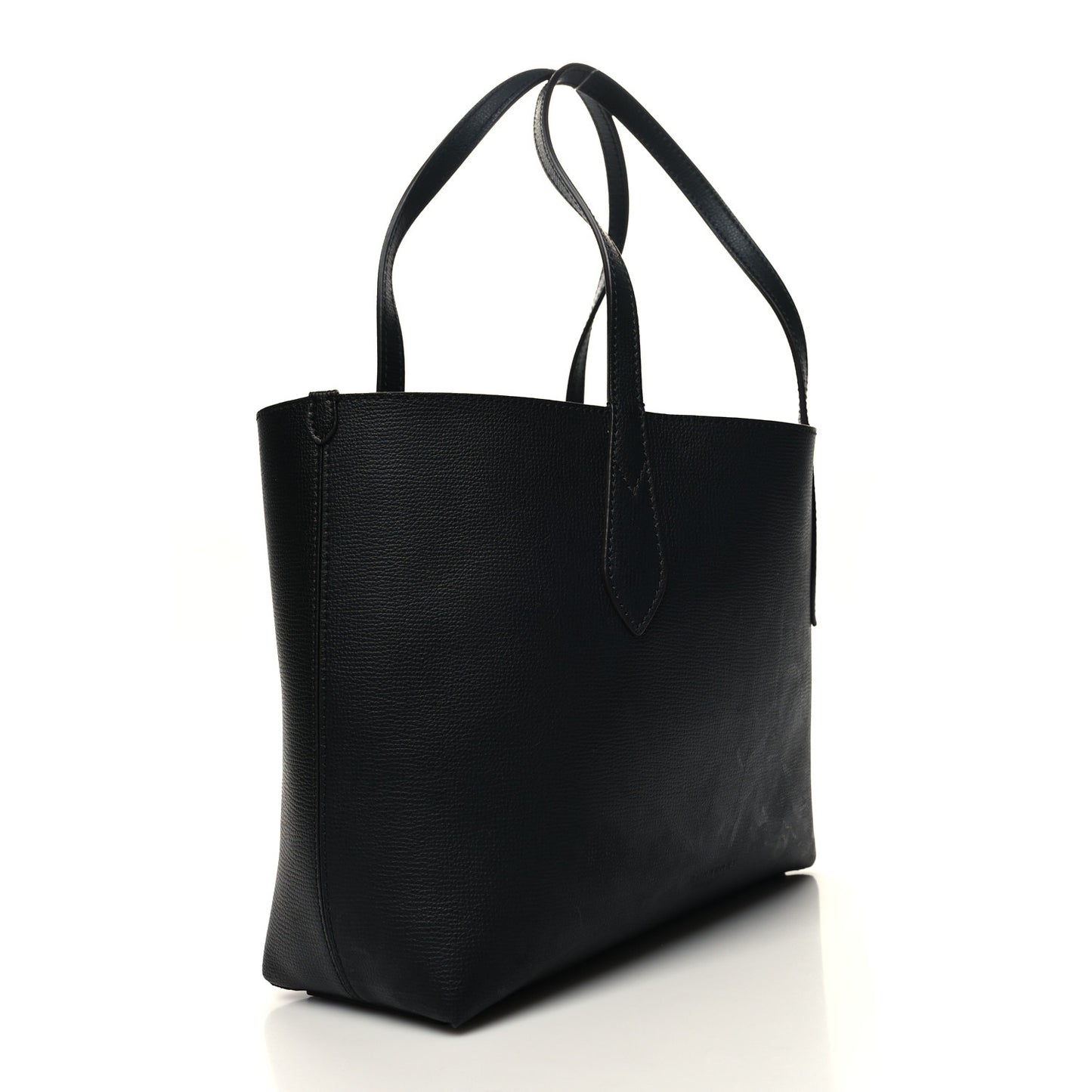 Grainy Calfskin Haymarket Check Small Reversible Tote Black