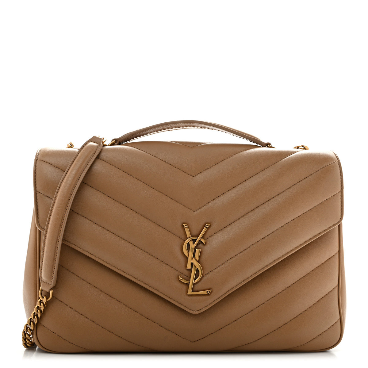 Saint Laurent Lambskin Chevron Quilted Large LouLou Natural Tan 1 of 15
