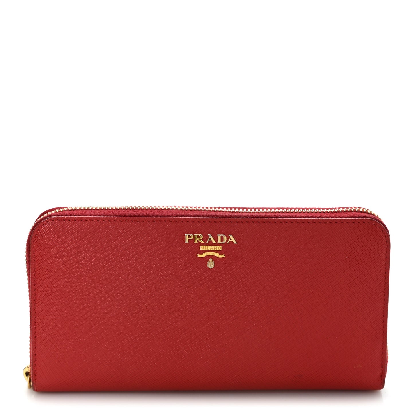 Saffiano Metal Zip Around Wallet Rosso