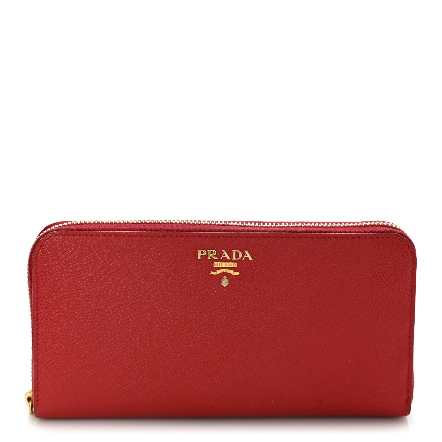 Prada Saffiano Metal Zip Around Wallet Rosso 1 of 6