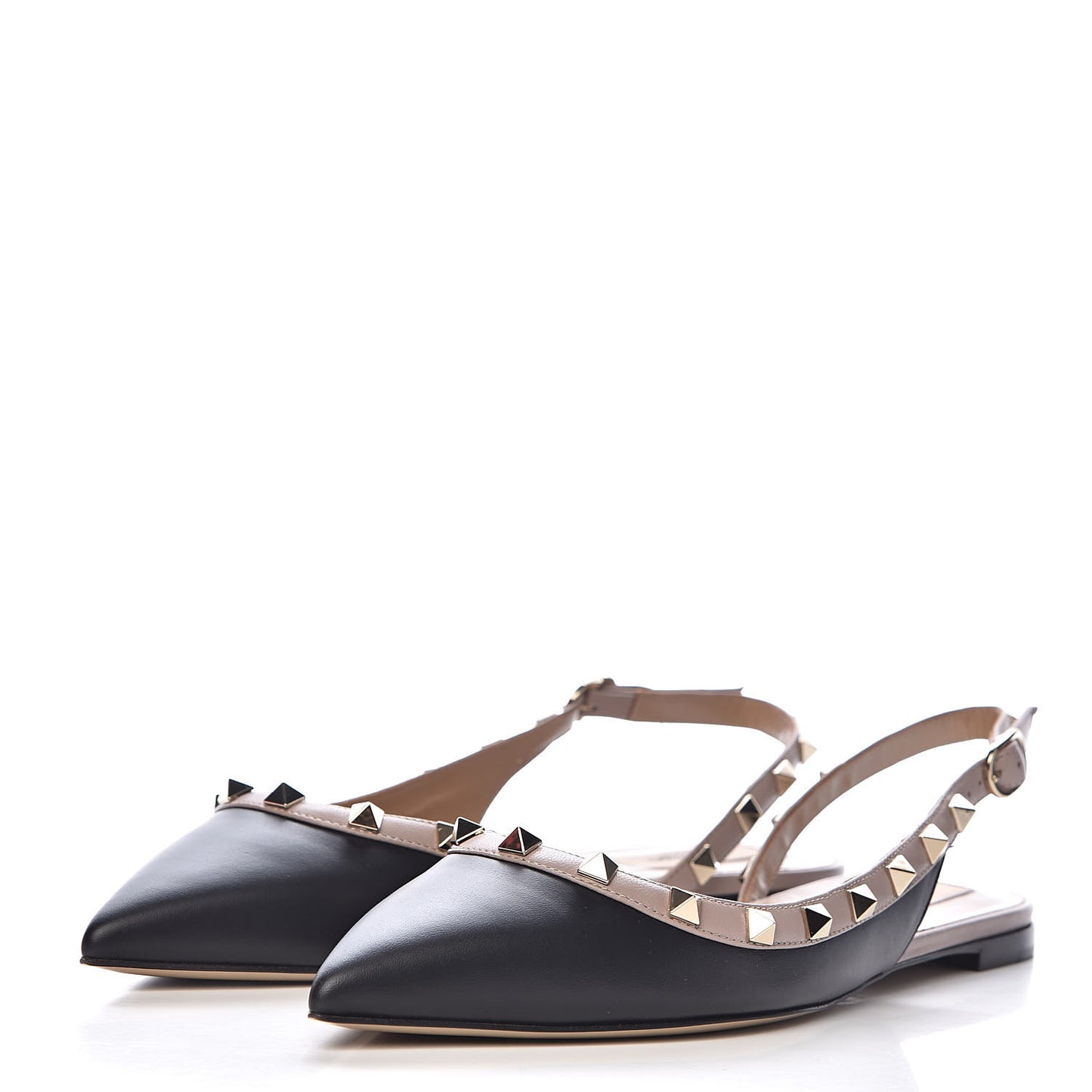 Nappa Rockstud Slingback Flats 38 Black Poudre