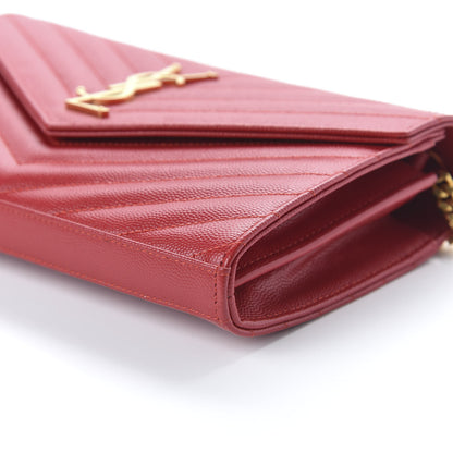 Saint Laurent Grain De Poudre Matelasse Chevron Monogram Chain Wallet Red 7 of 10