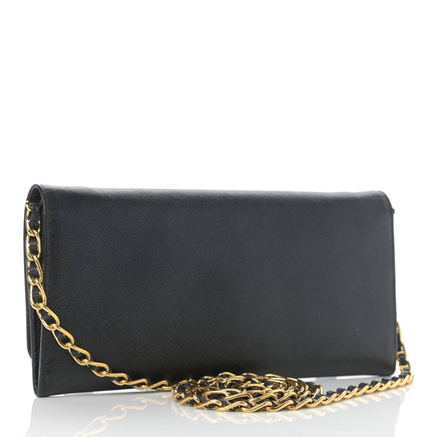 Prada Saffiano Metal Oro Chain Wallet Black 3 of 12