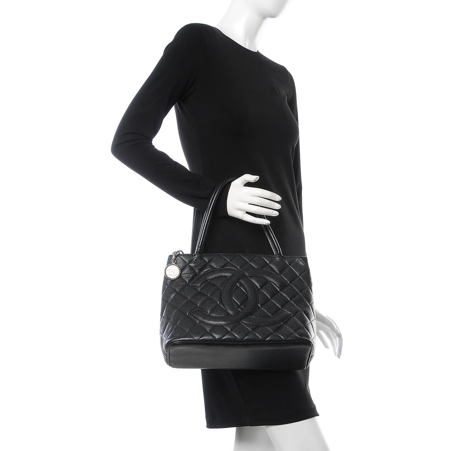 Caviar Quilted Medallion Tote Black