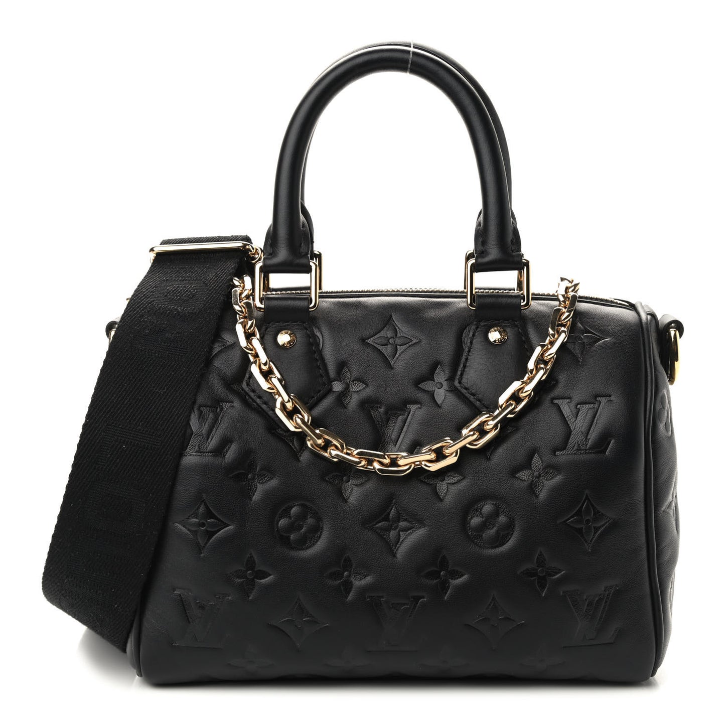 Lambskin Embossed Monogram Speedy 22 Bandouliere Black